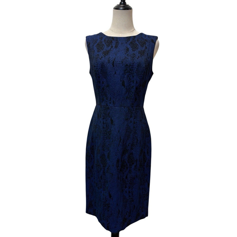 Nora Gardner Blue‎ Faux Snake Skin Sheath Dress Sz 4 Tailored Timeless Career